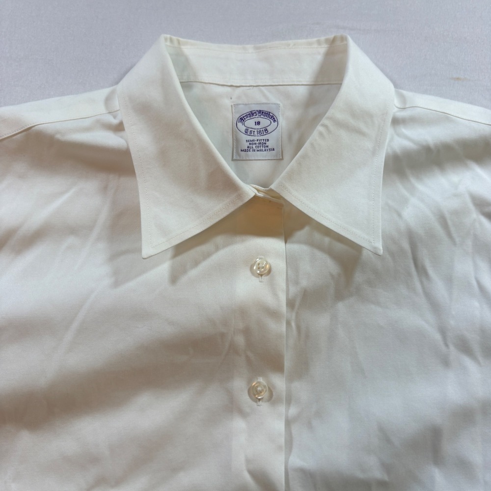 Brooks Brothers Dress Shirt Womens 18 White Non-Iron French Cuff Cotton Top